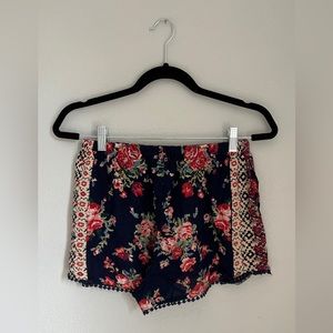 Floral Drawstring Tassle Hem Shorts Size Small